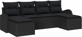 vidaXL Kanapé Szett párnával tárolóval 6 pcs Fekete polirattan
