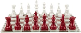 Classic Chess – piros-fehér sakk készlet üveg táblával 61X61X14 cm