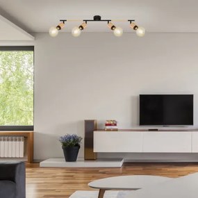 Globo 54031-4 Spotlámpa fém matt fekete váz, fa betéttel kombinálva. HxSZxM:800x80x170, fényforrás nélkül 4xE27 40W 230V