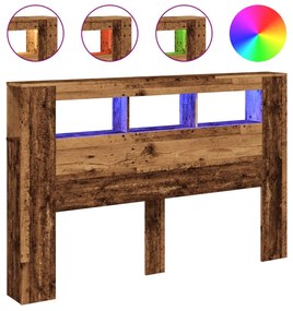 antik fa színű szerelt fa LED-es fejtámla 160x18,5x103,5 cm