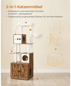 Macska kaparó,  185 cm magas macska kaparóoszlop alomdobozzal, rusztikus barna