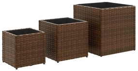 3 db barna polyrattan kerti ültetőláda