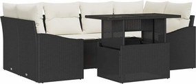vidaXL Kerti Kanapé Szett 7 pcs Fekete és krémszínű polirattan