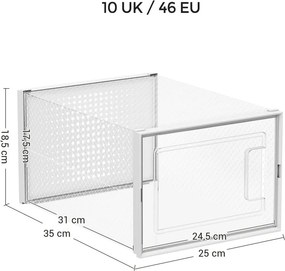 Cipőtároló doboz, egymásra rakható műanyag tároló 18db, átlátszó 35 x 25 x 19cm