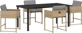 vidaXL Kert étkező szett párnával 5 pcs Bézs polirattan