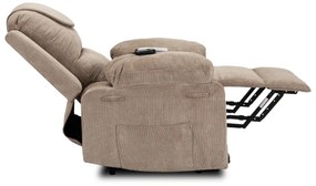 Elektromosan Vezérelhető Masszázsfunkciós Fotel Felállás Segítő Funkcióval, Sötét Bézs Kordbársony Kárpittal. Fenix 2