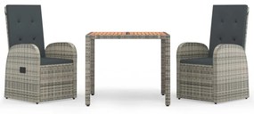 3 részes szürke polyrattan kerti étkezőgarnitúra párnával