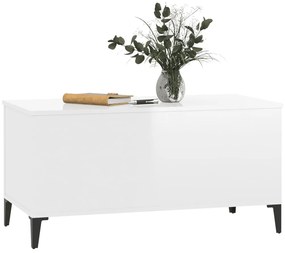 Magasfényű fehér szerelt fa dohányzóasztal 90x44,5x45 cm