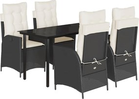 vidaXL 5 részes fekete polyrattan kerti étkezőgarnitúra párnákkal