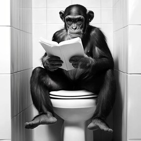 Vászonkép Canvas Majom Csimpánz Wc Könyv Humor Fotó 40x40