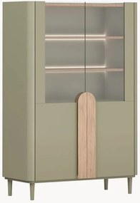 Amilio vitrines szekrény 100 cm, kétszárnyú, lábakon - eukaliptusz / baltic dune tölgy / natúr tölgy fogantyú