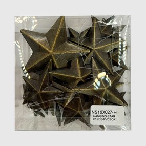 Rézszínű fém csillagok akasztóval 22db-os