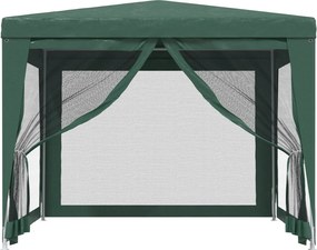 Zöld HDPE rendezvénysátor 4 hálós oldalfallal 3x3 m