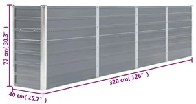 szürke horganyzott acél kerti magaságyás 320 x 40 x 77 cm