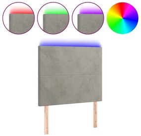 világosszürke bársony LED-es fejtámla 90x5x118/128 cm