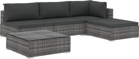 vidaXL 5-részes szürke polyrattan kerti bútorszett párnákkal
