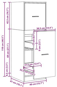 betonszürke szerelt fa patikaszekrény 40 x 41 x 118 cm