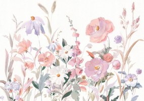 Flizelin fotótapéta Akvarell Virágok Pasztell Fehér háttér 254x184 +ragasztó