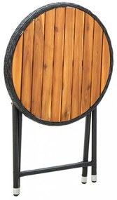 fekete polyrattan és tömör akácfa teázóasztal 60 cm