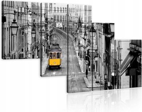 Vászonkép 170x100 Városkép villamos Lisszabon sárga fekete-fehér