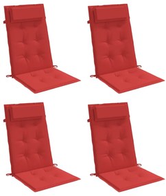 4 db piros oxford-szövet magas háttámlájú székpárna