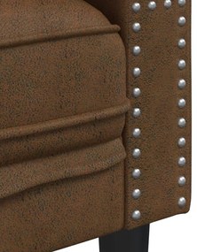 2 személyes barna műbőr Chesterfield kanapé hengerpárnákkal