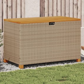 Bézs polyrattan és akácfa kerti tárolóláda 110 x 55 x 63 cm