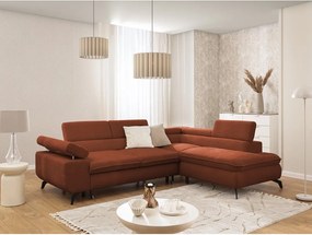Terrakotta színű zsenília sarokkanapé (jobb oldali-L alakú) Marbeya – Ropez
