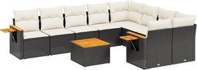 vidaXL 10 részes fekete polyrattan kerti ülőgarnitúra párnákkal