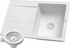 Gránit Mosogató Fehér Szett Csepegtetővel Egymedencés Szifon Timor