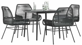 vidaXL 5 részes fekete polyrattan üveg kerti étkezőgarnitúra párnákkal