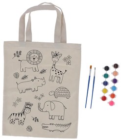 Kifesthető vadon élő állatos vászon gyerek táska, festékkel és ecsettel, 29 x 30 cm