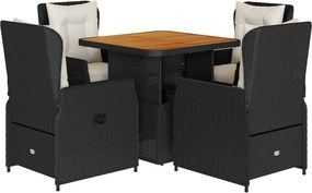vidaXL 5 részes fekete polyrattan kerti étkezőgarnitúra párnákkal
