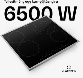 Klarstein Virtuosa 4, üvegkerámia főzőlap, 6500 W, 4 főzőlap, rozsdamentes acél keret