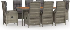 vidaXL 9 részes szürke polyrattan kerti étkezőgarnitúra párnával