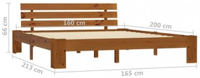 mézbarna tömör fenyőfa ágykeret fejtámlával 160 x 200 cm
