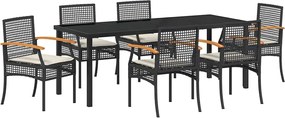 vidaXL Kert étkező szett 7 pcs Fekete polirattan