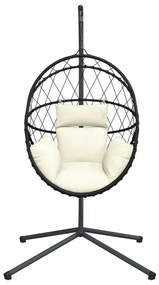 bézs rattan és acél függő kagylószék állvánnyal