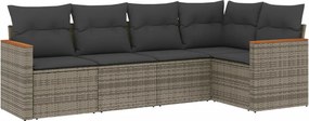 vidaXL 5 részes szürke polyrattan kerti ülőgarnitúra párnákkal