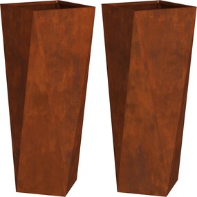 vidaXL Növénytartó 2 pcs Rozsdás 30 x 30 x 75 cm Időjárásálló acél