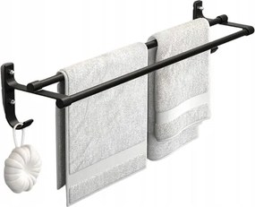 Fürdőszobai Törölközőtartó Két Karos Alumínium 60CM Akasztók Fekete