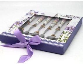 Rózsaszín virágos kiskanál szett porcelán nyéllel - 6 személyes - díszdobozos