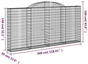 5 db íves horganyzott vas gabion kosár 300x30x140/160 cm