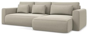 Bézs bársony kinyitható-tárolóhelyes sarokkanapé (jobb oldali-heverő résszel) Kapua – Makamii