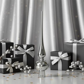 Ezüstszínű üveg csúcsdísz 25,5cm