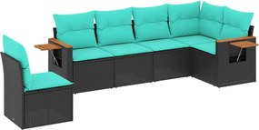 vidaXL 6 részes fekete polyrattan kerti ülőgarnitúra párnával