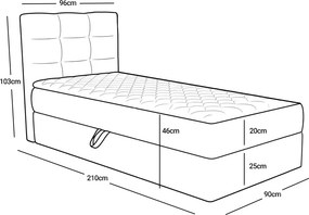 Kárpitozott boxspring ágy DIRELIS VIBE 90x200 cm krémszínű Matrac: Bonell rugós matrac