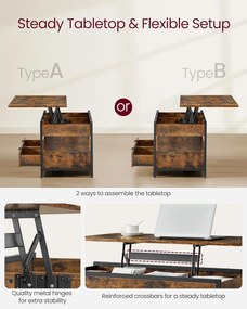 Felnyitható fedelű dohányzóasztal rusztikus barna és tintafekete színben