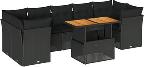 vidaXL 8 részes fekete polyrattan kerti ülőgarnitúra párnákkal