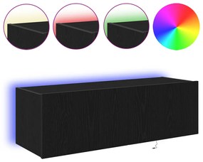 TV Falióra LED világítással Fekete Tölgy 100x35x31 cm
